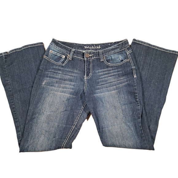 Maurices Denim - Maurices Womens Bootcut Jeans Medium Wash Contrast Thick Stitch Blue Sz 7/8 REG